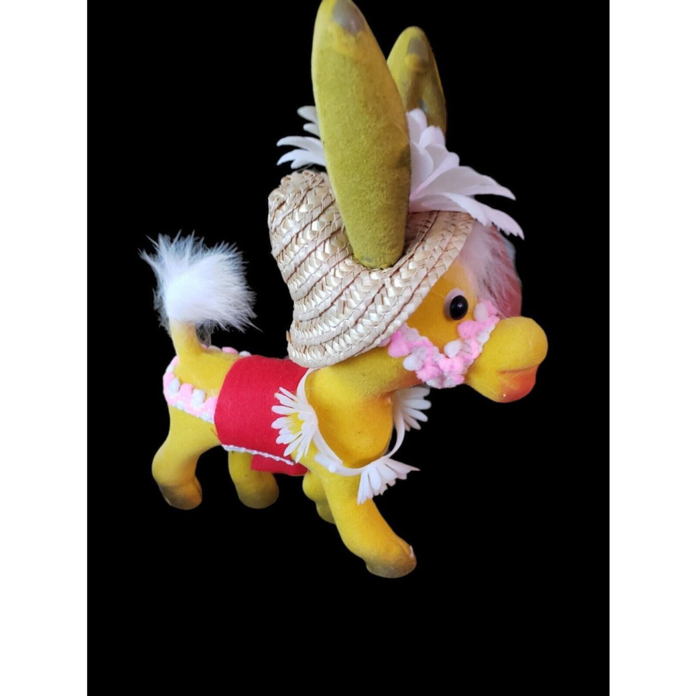 Vintage 1960s Hong Kong Velvet felted plastic Donkey mule yellow